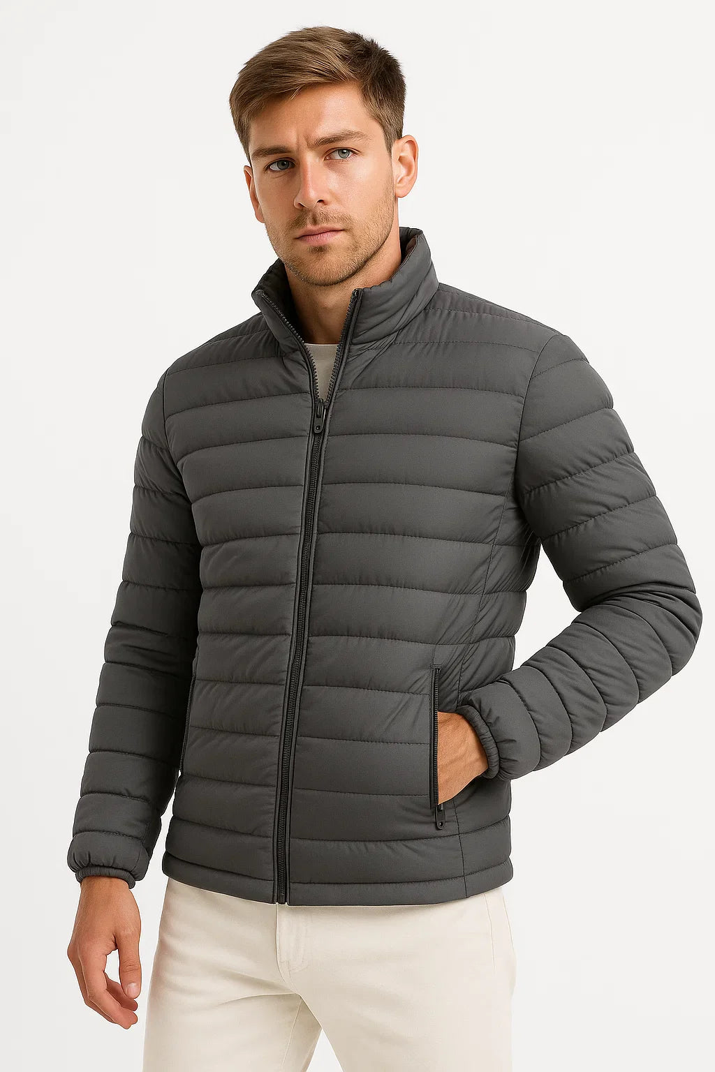 Herren Steppjacke Polyester Lässig Mit Stehkragen