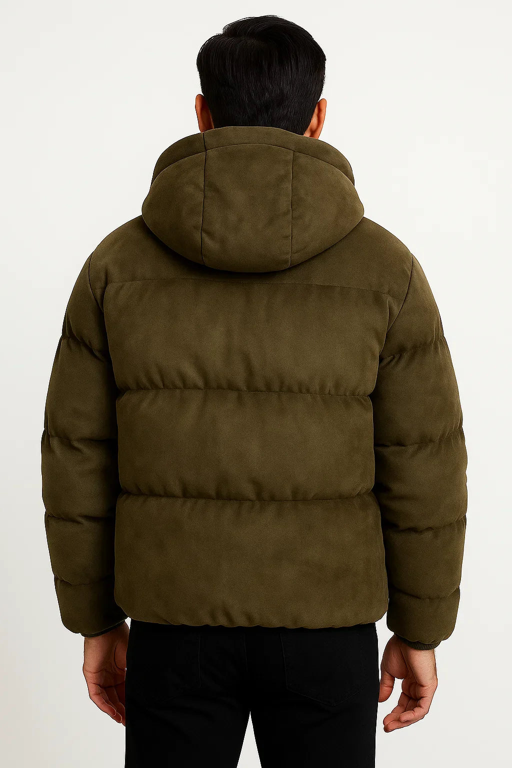 Herren Pufferjacke mit Kapuze aus Polyester, Wildleder-ähnlich, isolierte Winteroberbekleidung