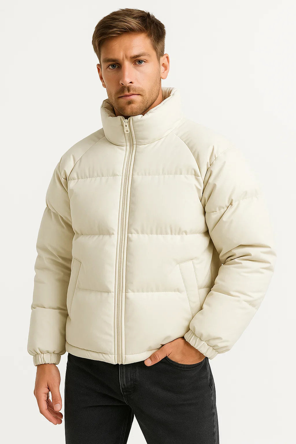 Herren Wasserfeste Pufferjacke Mit Steppung Isolierte Winterjacke