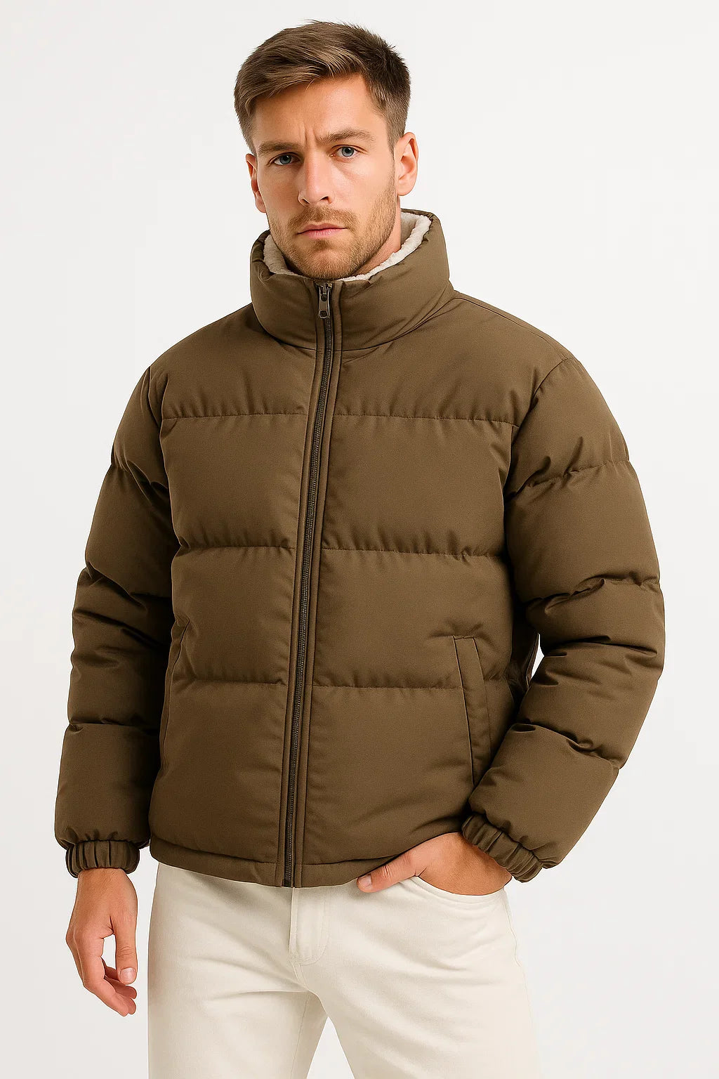 Herren Wasserfeste Pufferjacke Mit Steppung Isolierte Winterjacke
