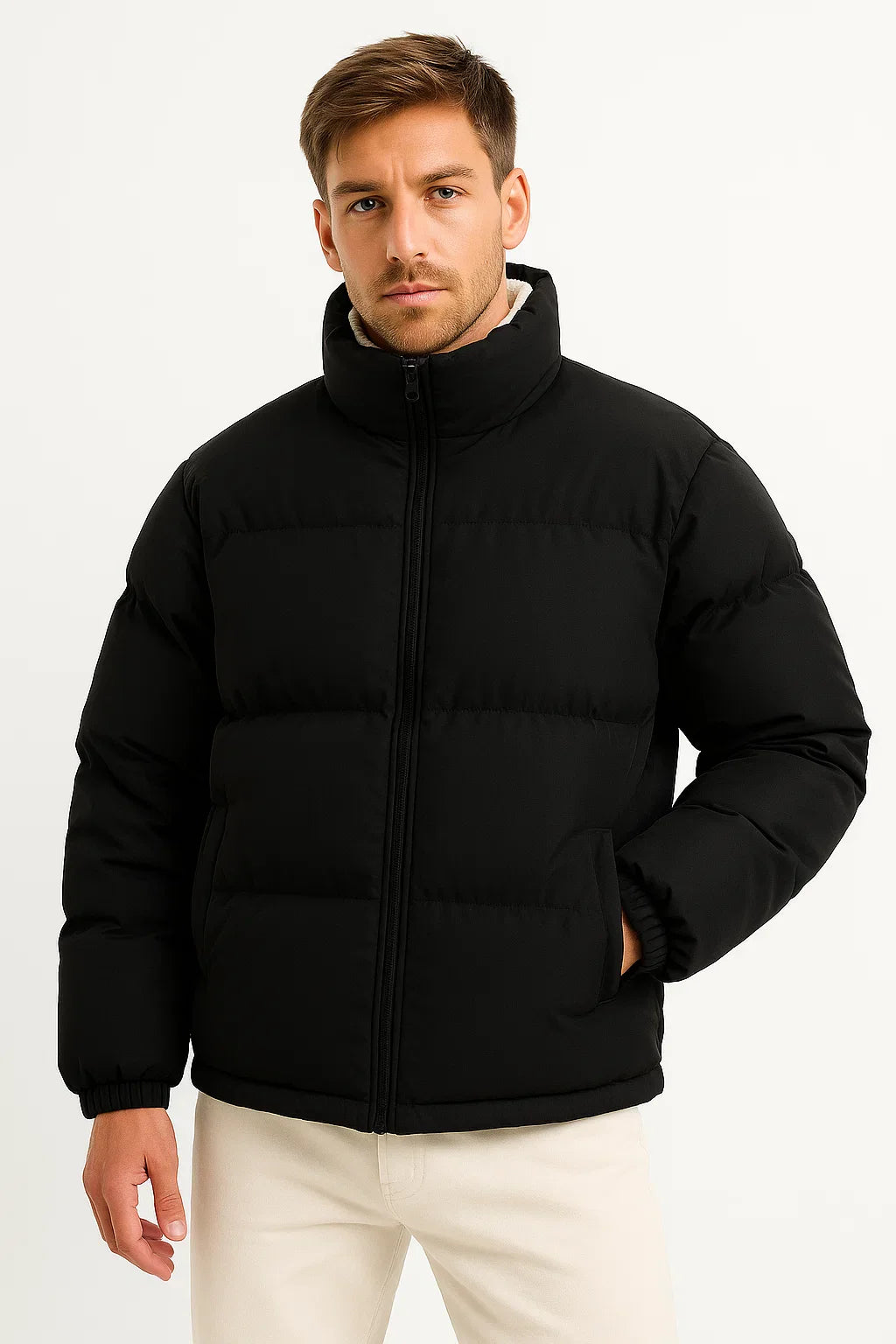 Herren Wasserfeste Pufferjacke Mit Steppung Isolierte Winterjacke
