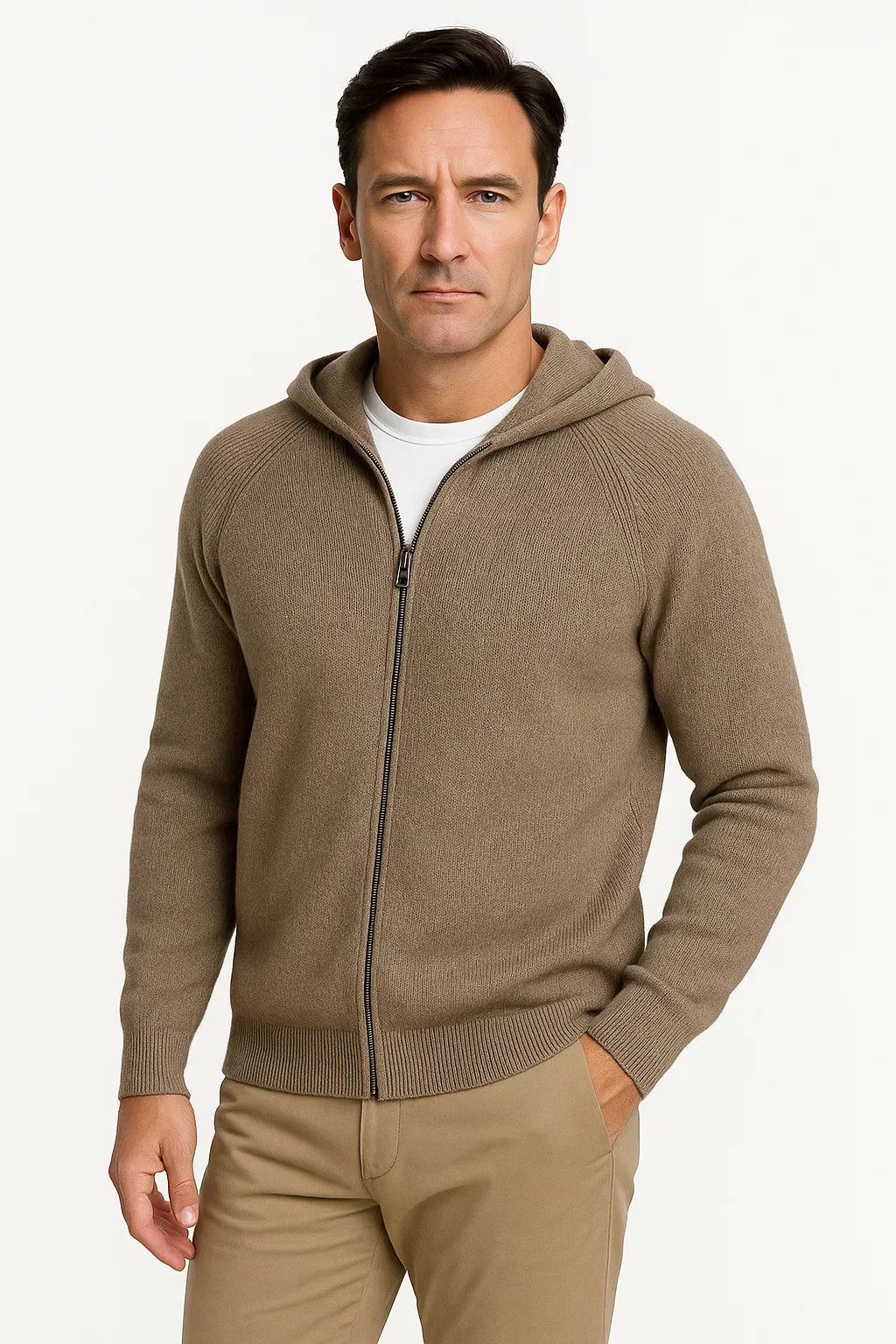 Herren Merinowolle Cardigan mit Kapuze – Dick gestrickte Jacke