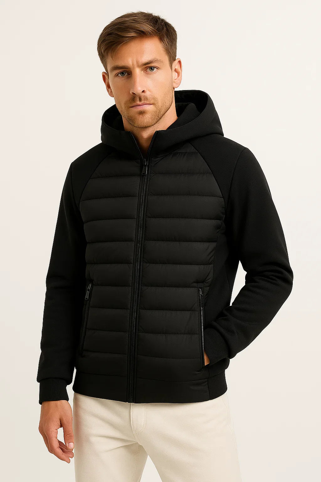 Herren Pufferjacke Daunen Kapuze Leichtgewicht Gestepptes Design