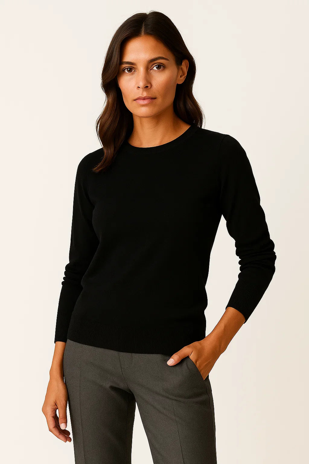 Damenpullover Merinowolle O-Ausschnitt Slim Fit