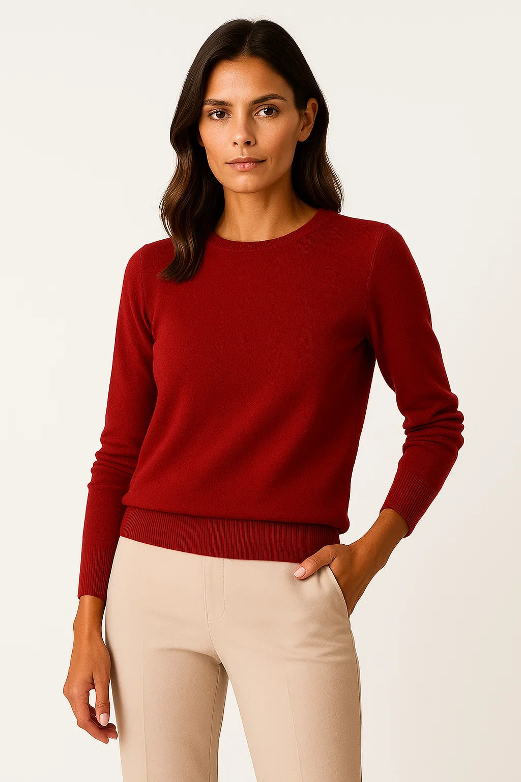 Damenpullover Merinowolle O-Ausschnitt Slim Fit