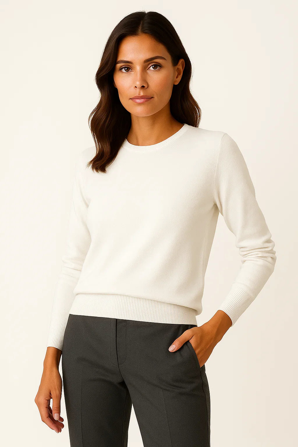 Damenpullover Merinowolle O-Ausschnitt Slim Fit
