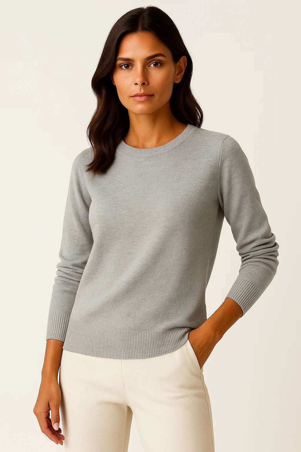 Damenpullover Merinowolle O-Ausschnitt Slim Fit