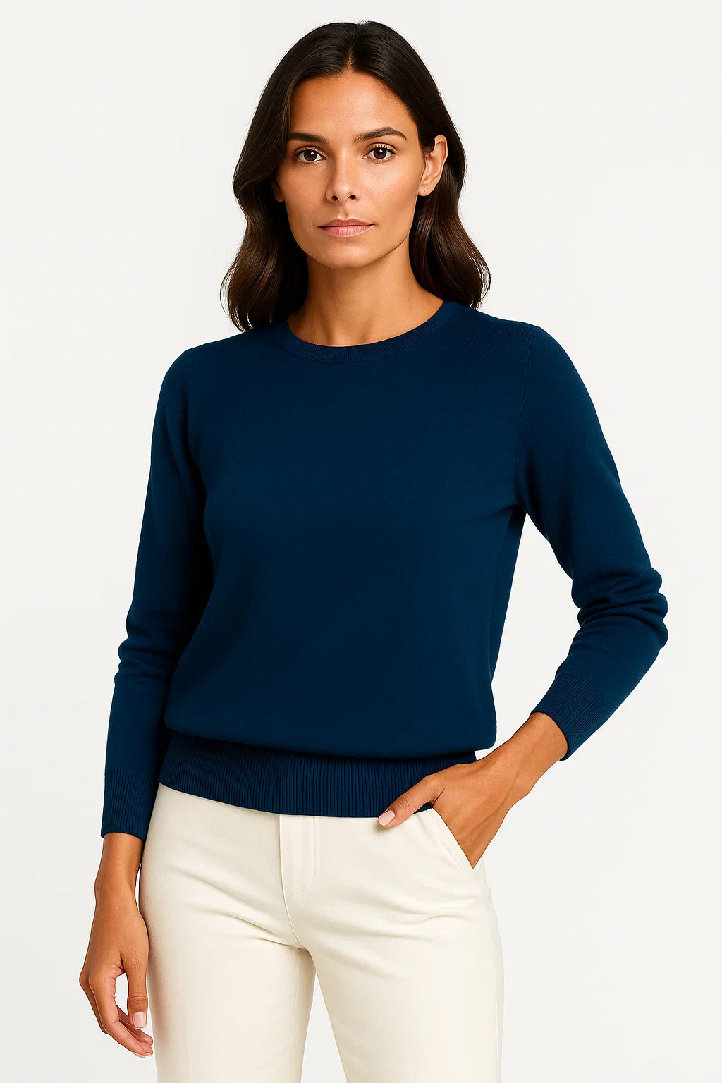 Damenpullover Merinowolle O-Ausschnitt Slim Fit