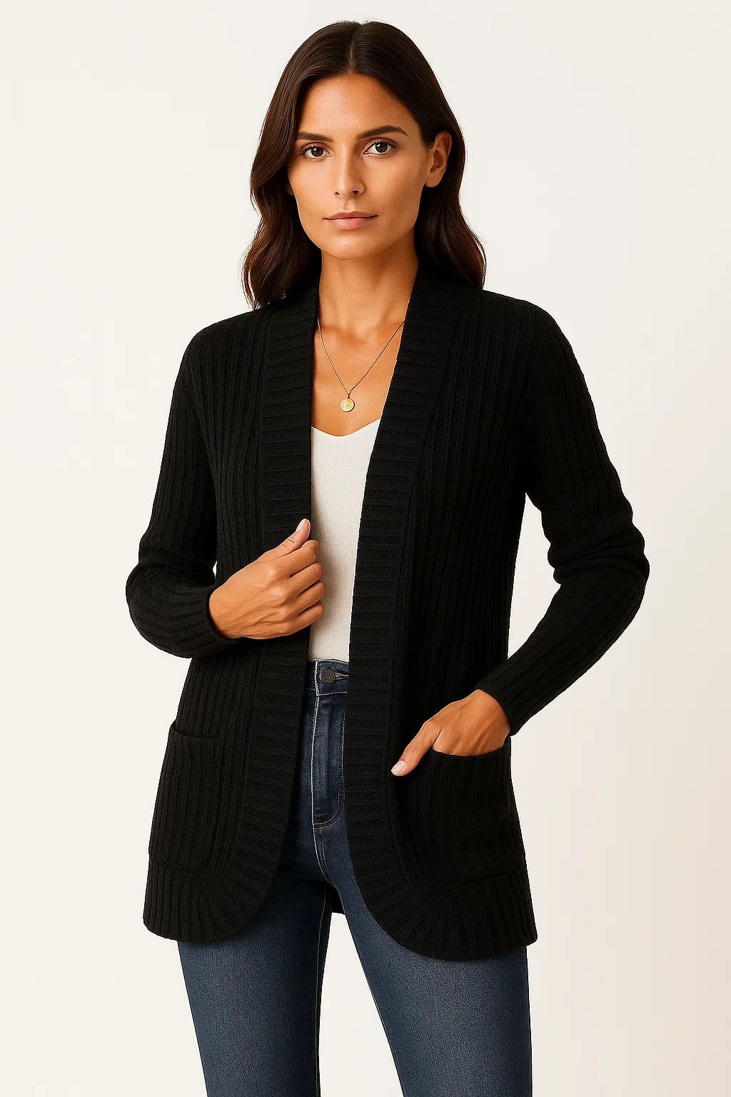 Damen Lange Strickjacke Weich Lässig Lockerer Schnitt