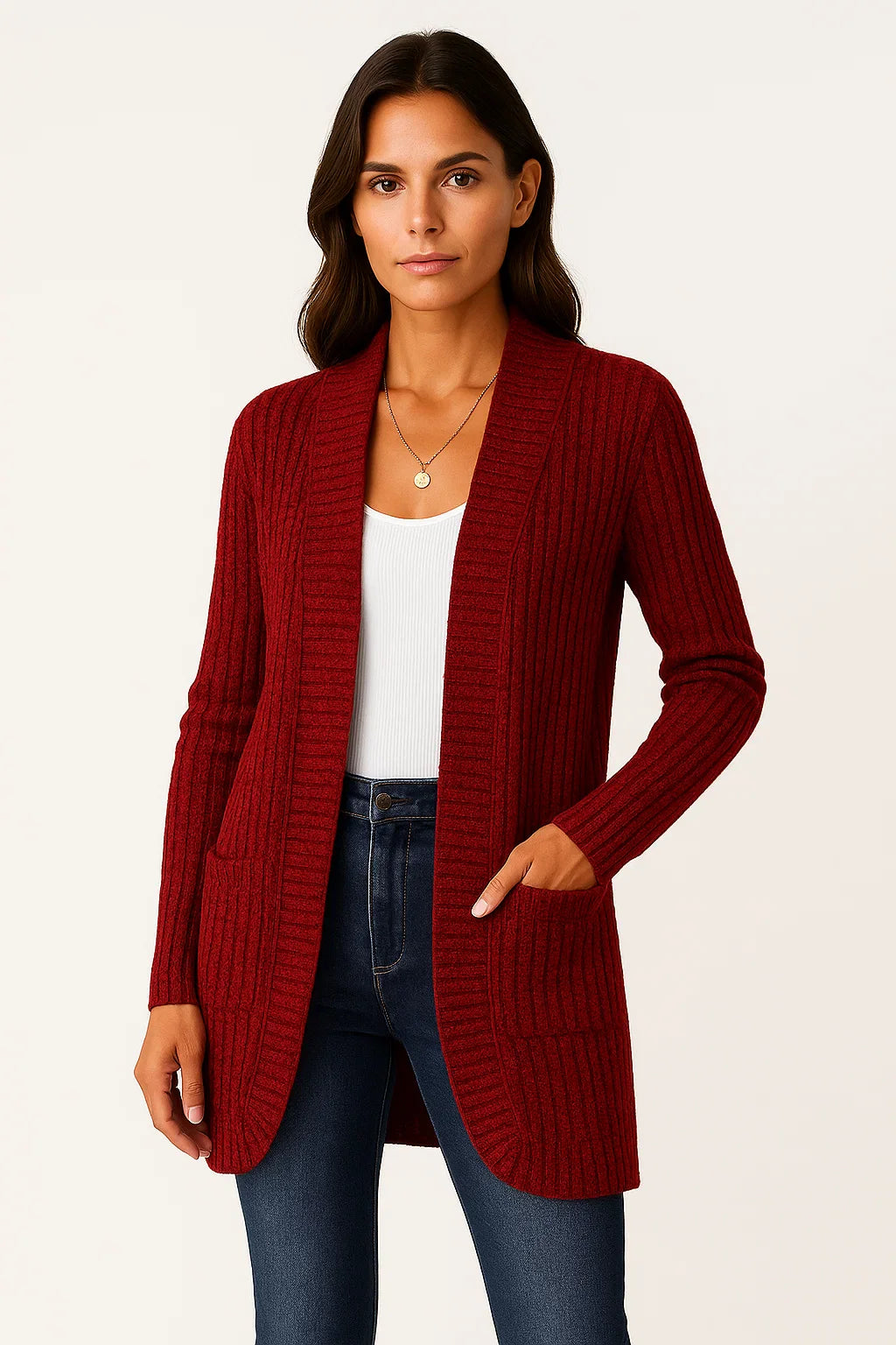Damen Lange Strickjacke Weich Lässig Lockerer Schnitt