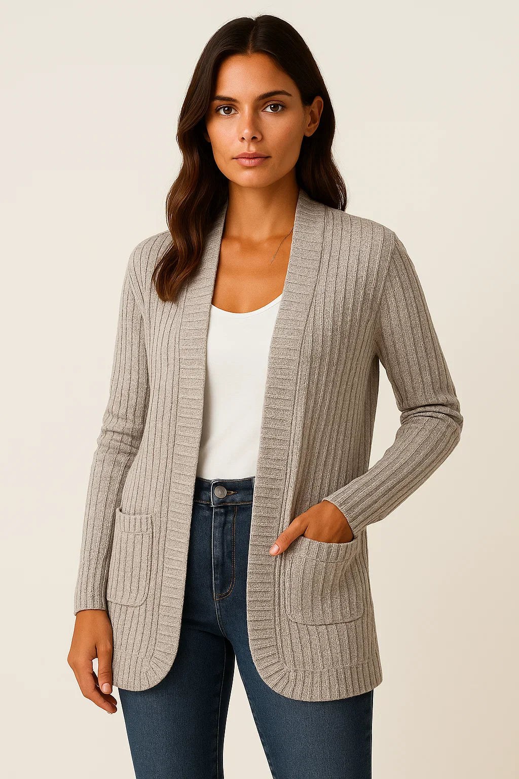 Damen Lange Strickjacke Weich Lässig Lockerer Schnitt