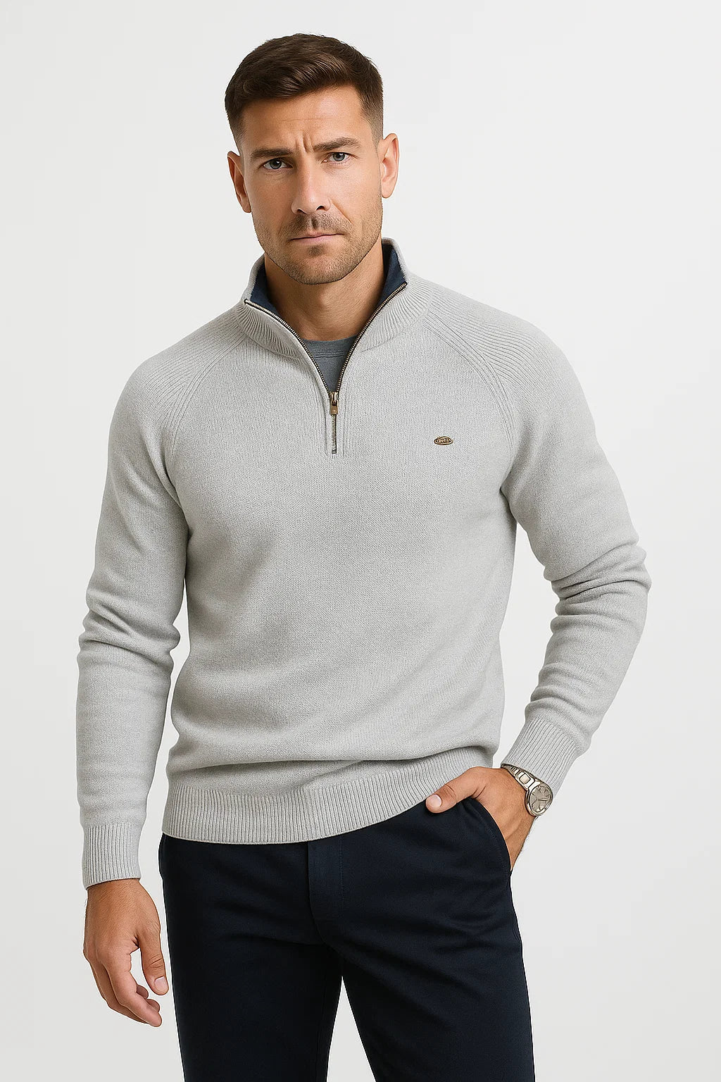 Herren Hochkragen Viertelzip Sweater aus Baumwolle