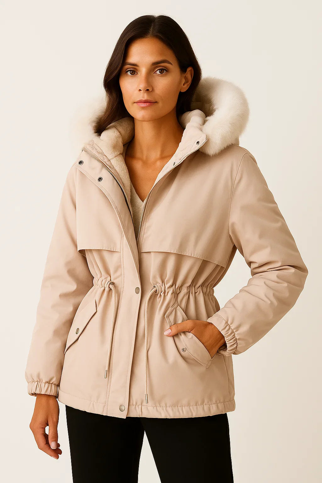 Damen Parka Jacke Wasserabweisend Mit Fauspelz-Futter Verstellbare Passform