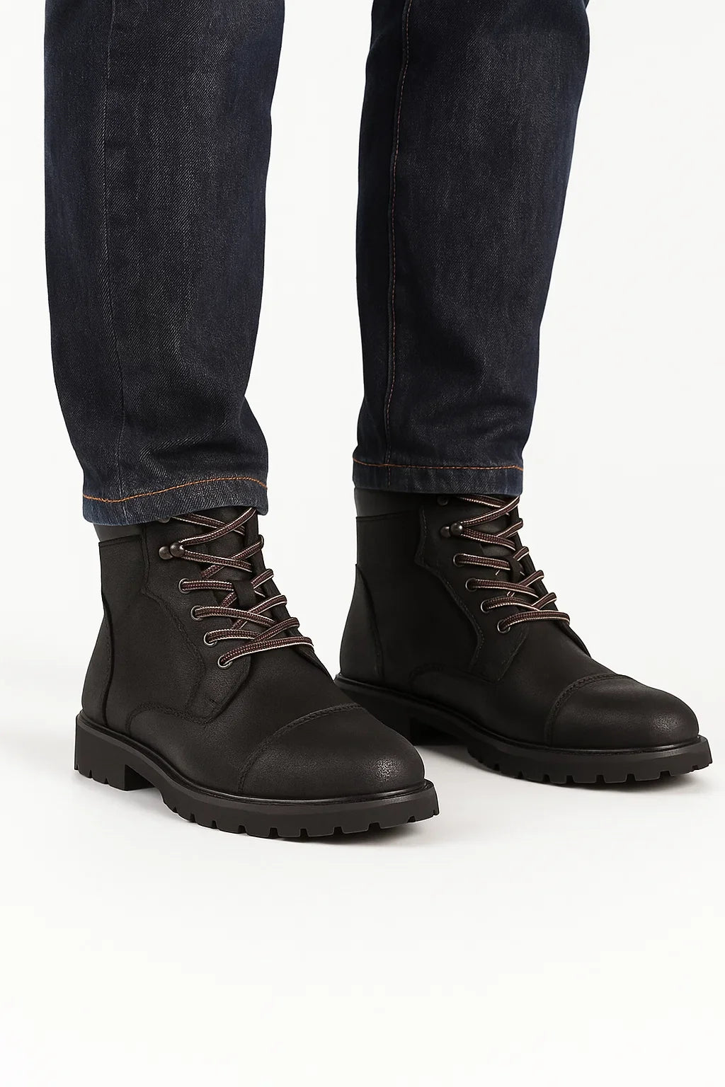Herren Schwarze Schnürstiefel aus PU-Leder mit Gepolstertem Kragen