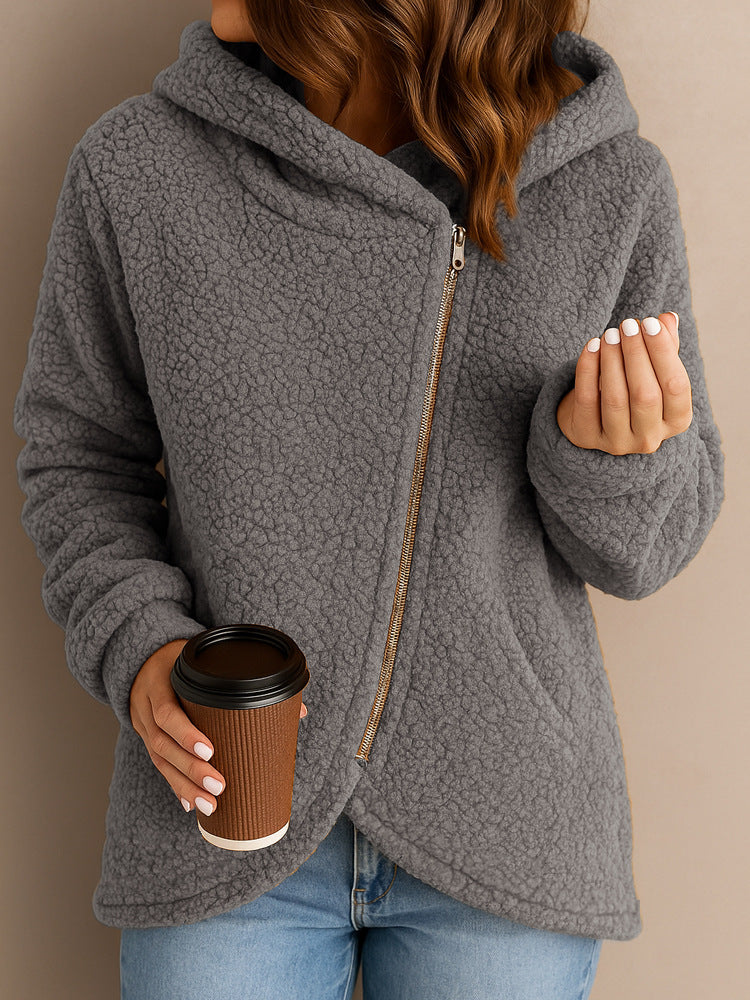 Warme Lammwoll-Kapuzenjacke für Damen – Locker & Stylisch