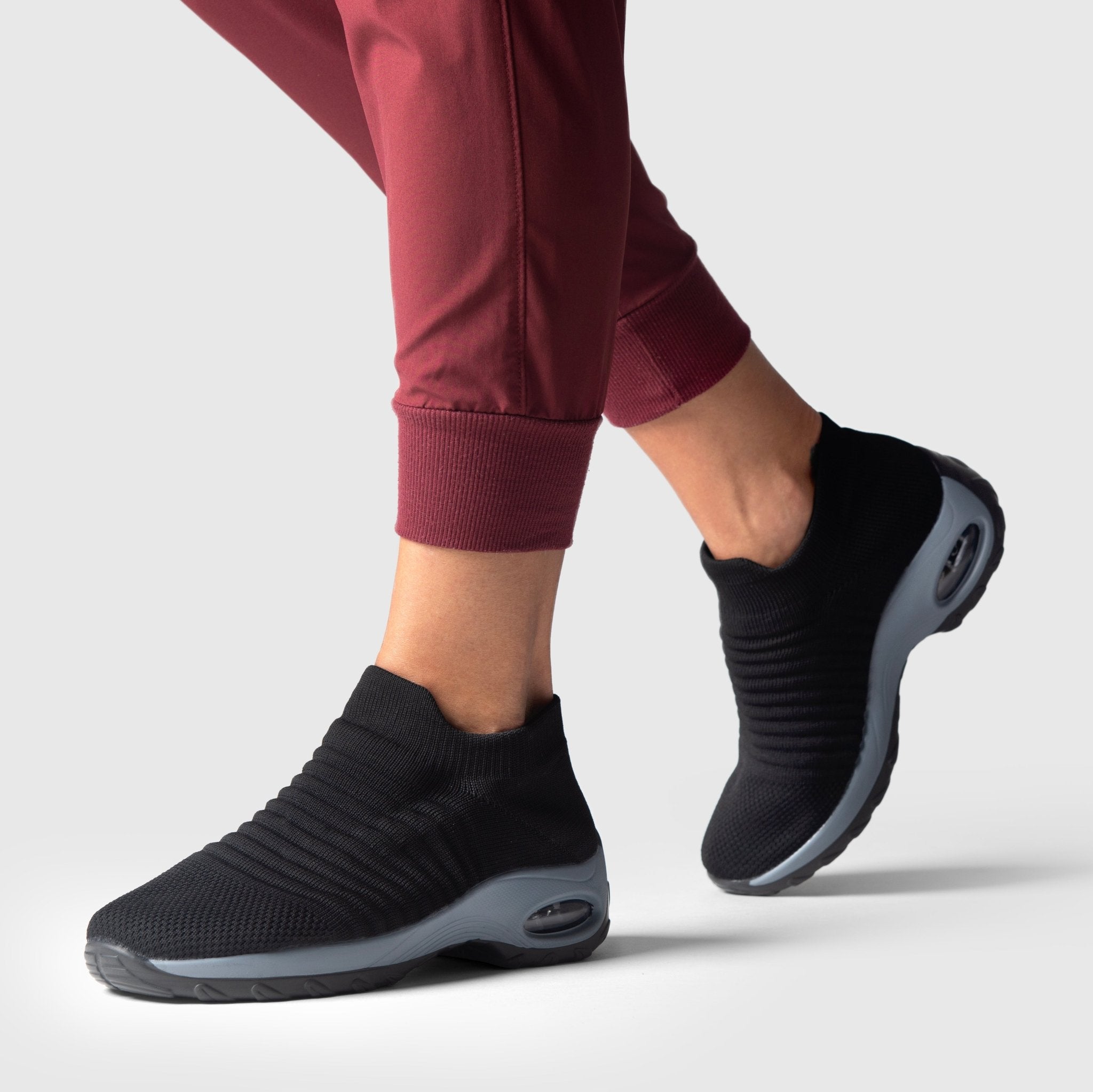 Atmungsaktive Slip-On Stretch Schuhe - Schwarz Grau