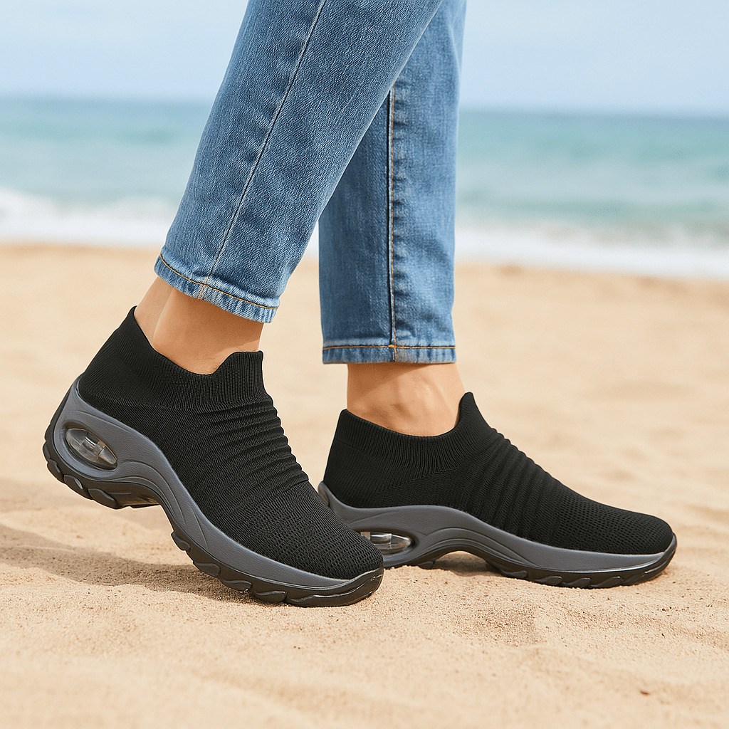 Atmungsaktive Slip-On Stretch Schuhe - Schwarz Grau