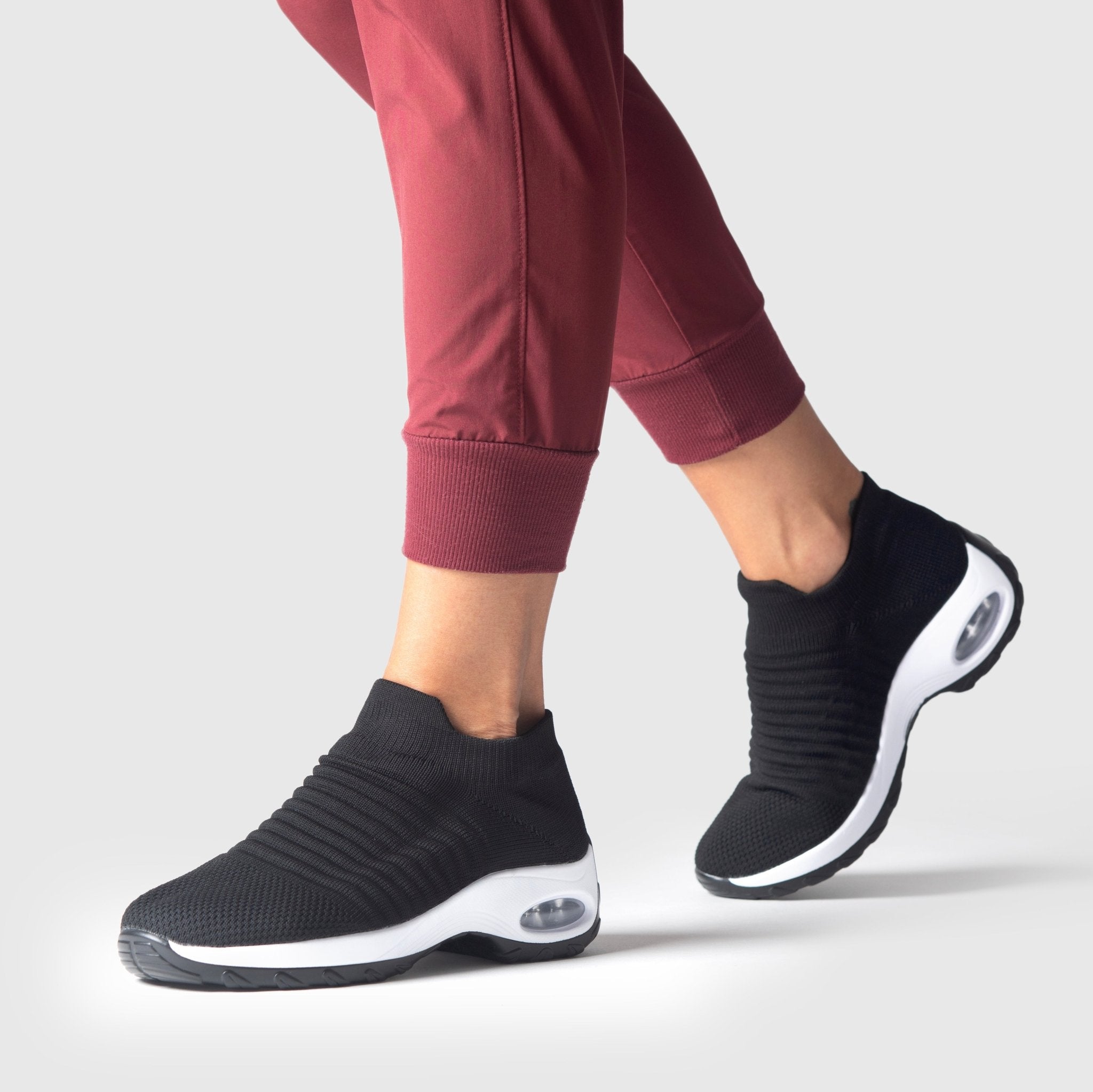 Atmungsaktive Slip-On Stretch Schuhe - Schwarz Weiß
