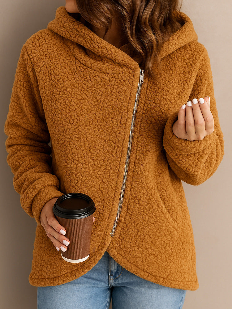 Warme Lammwoll-Kapuzenjacke für Damen – Locker & Stylisch