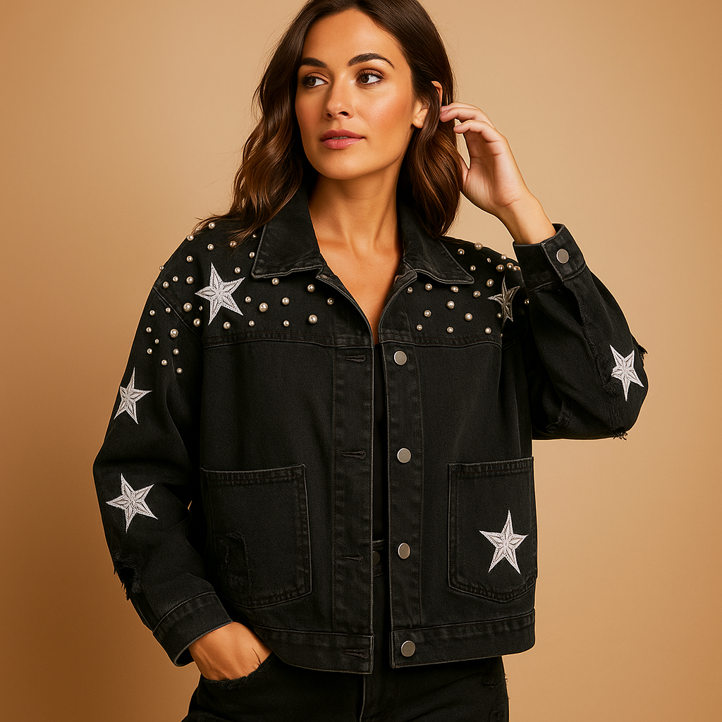 Gekürzte Jeansjacke für Damen mit Knopfverschluss | Femke