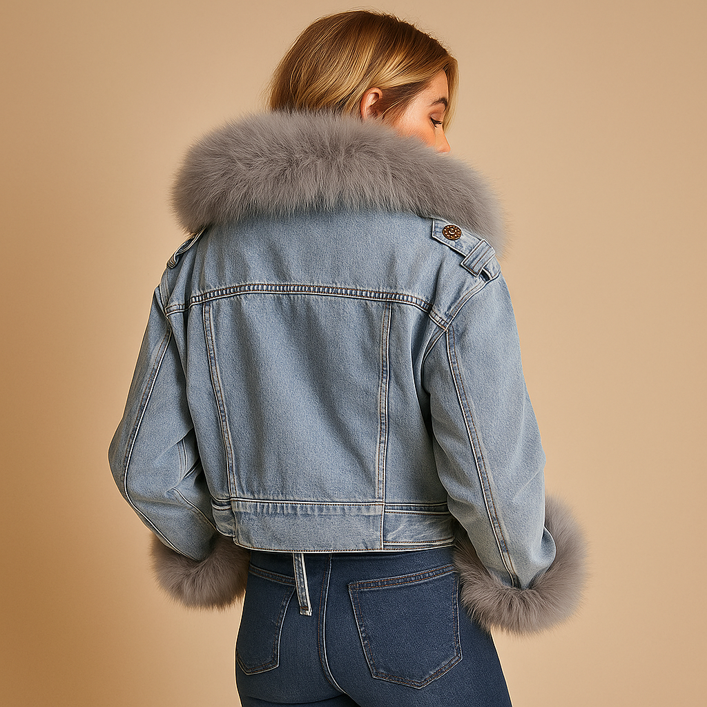 Gekürzte Denim-Winterjacke mit Kunstfell für Damen | Lieke