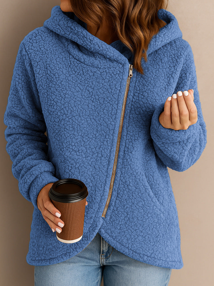 Warme Lammwoll-Kapuzenjacke für Damen – Locker & Stylisch