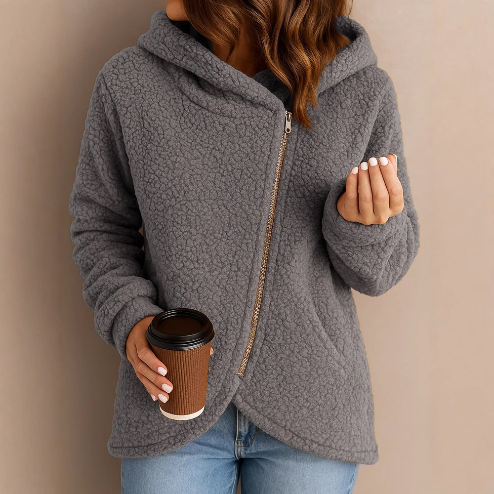 Warme Lammwoll-Kapuzenjacke für Damen – Locker & Stylisch