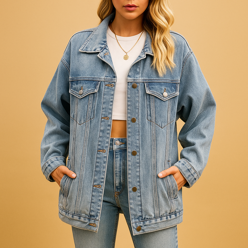 Damen Denim Winterjacke mit Knopfleiste | Yvette