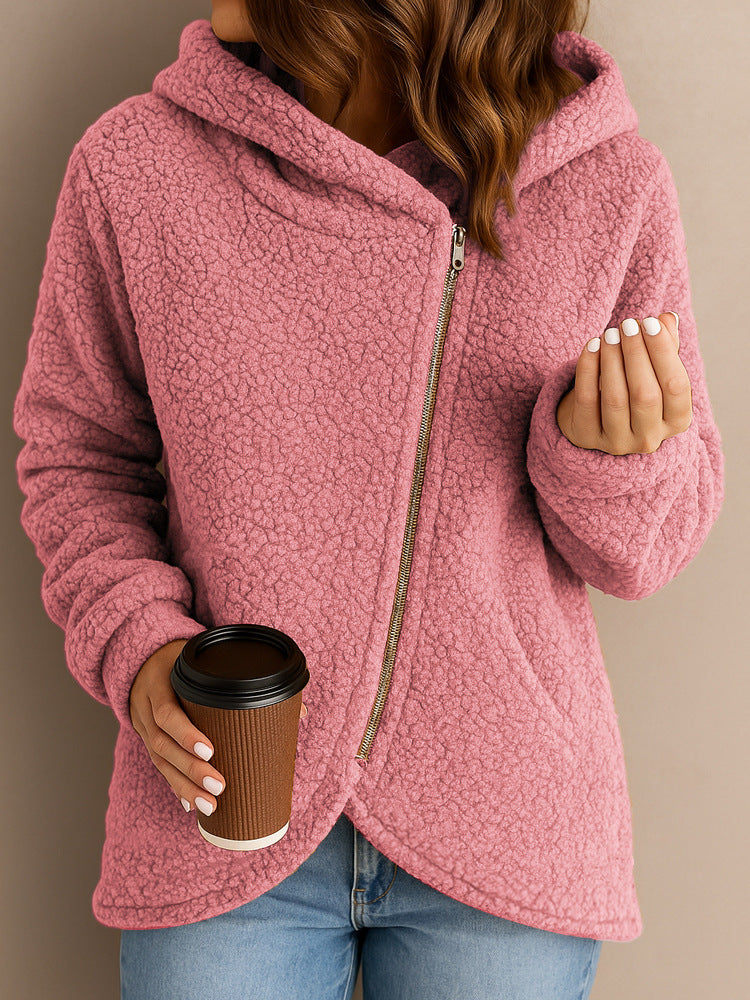 Warme Lammwoll-Kapuzenjacke für Damen – Locker & Stylisch