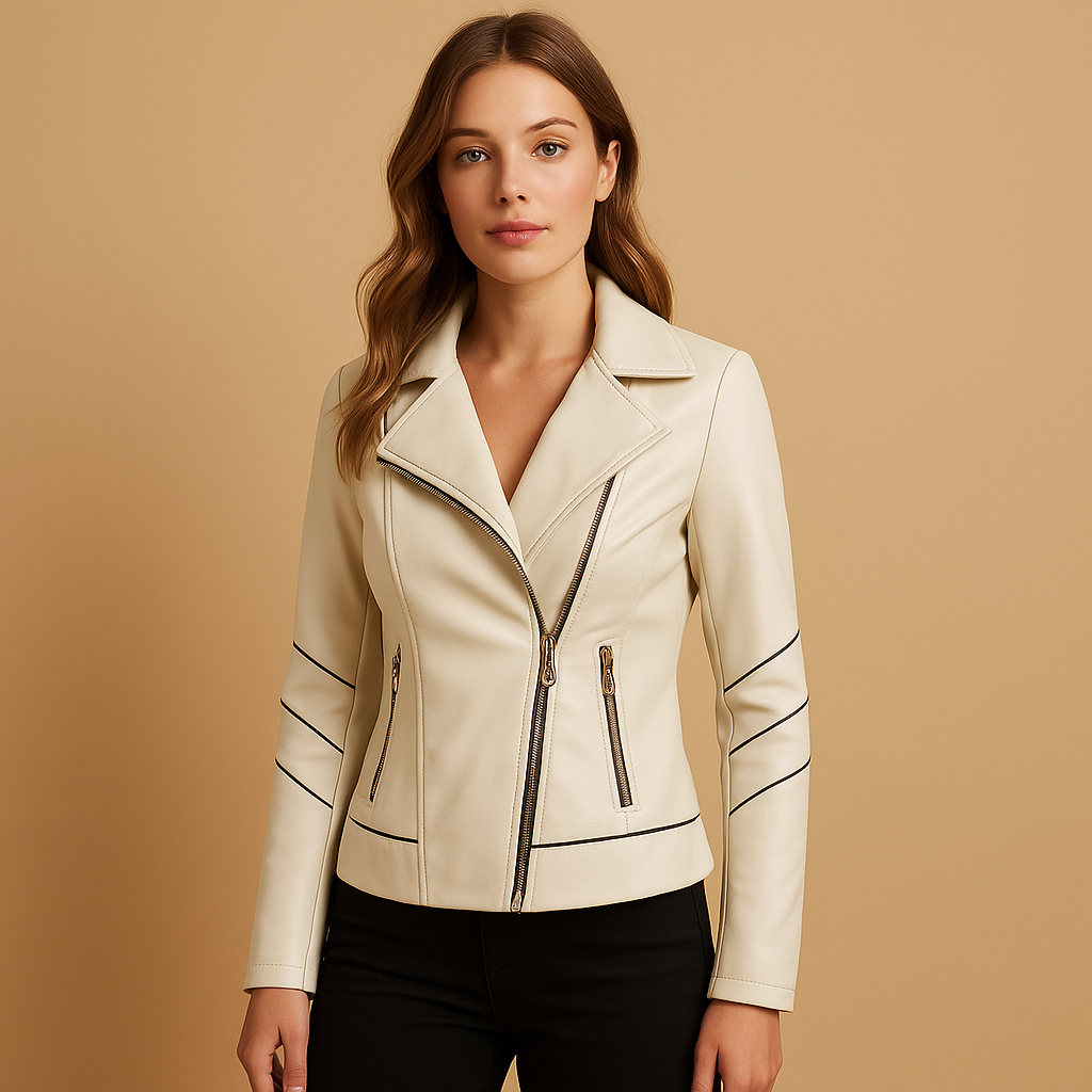 Elegante Lederjacke mit asymmetrischem Reißverschluss für Damen | Lotte