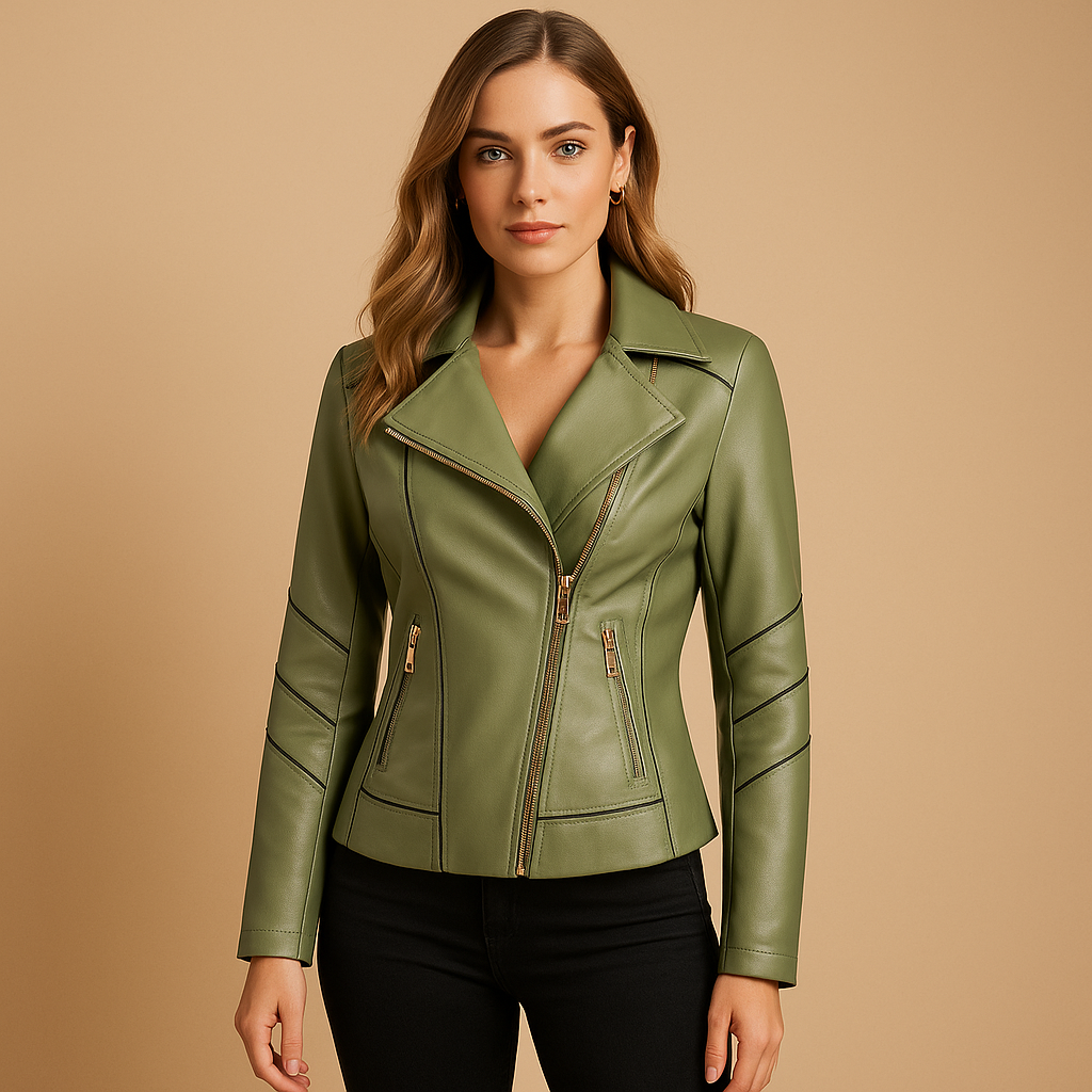 Elegante Lederjacke mit asymmetrischem Reißverschluss für Damen | Lotte