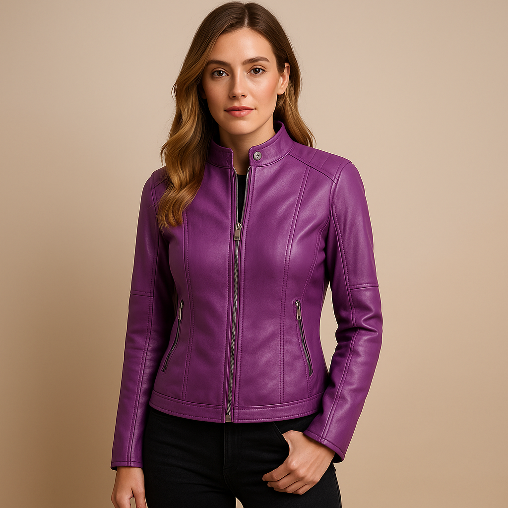 Elegante Lederjacke mit Kragen und Reißverschluss für Damen | Marije
