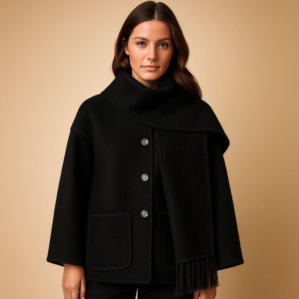 Eleganter Wintermantel mit Gürtel und Schal für Damen | Amara