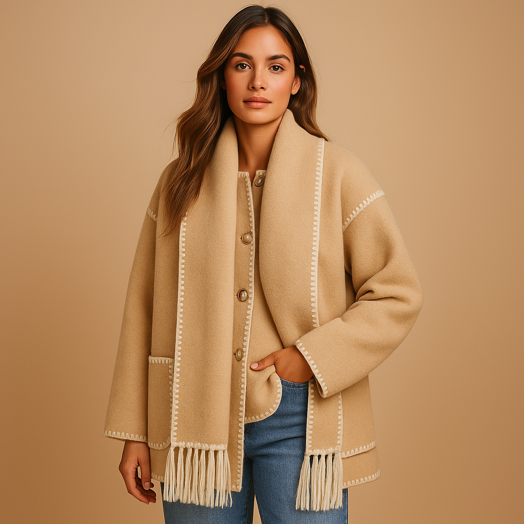 Eleganter Wintermantel mit Gürtel und Schal für Damen | Annelies