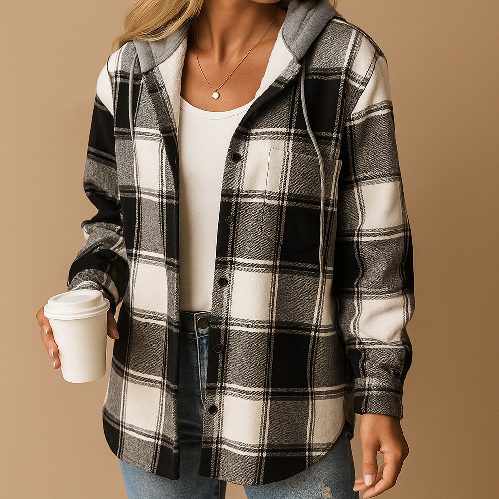 Karierte Jacke mit Kapuze für Damen | Eveline