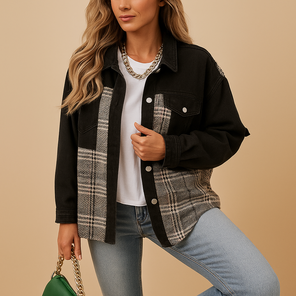 Karierter Denim-Look Mantel für Damen | Linde