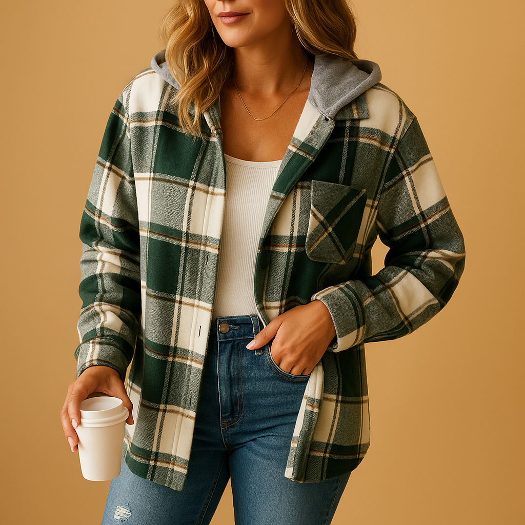 Karierte Jacke mit Kapuze für Damen | Femke
