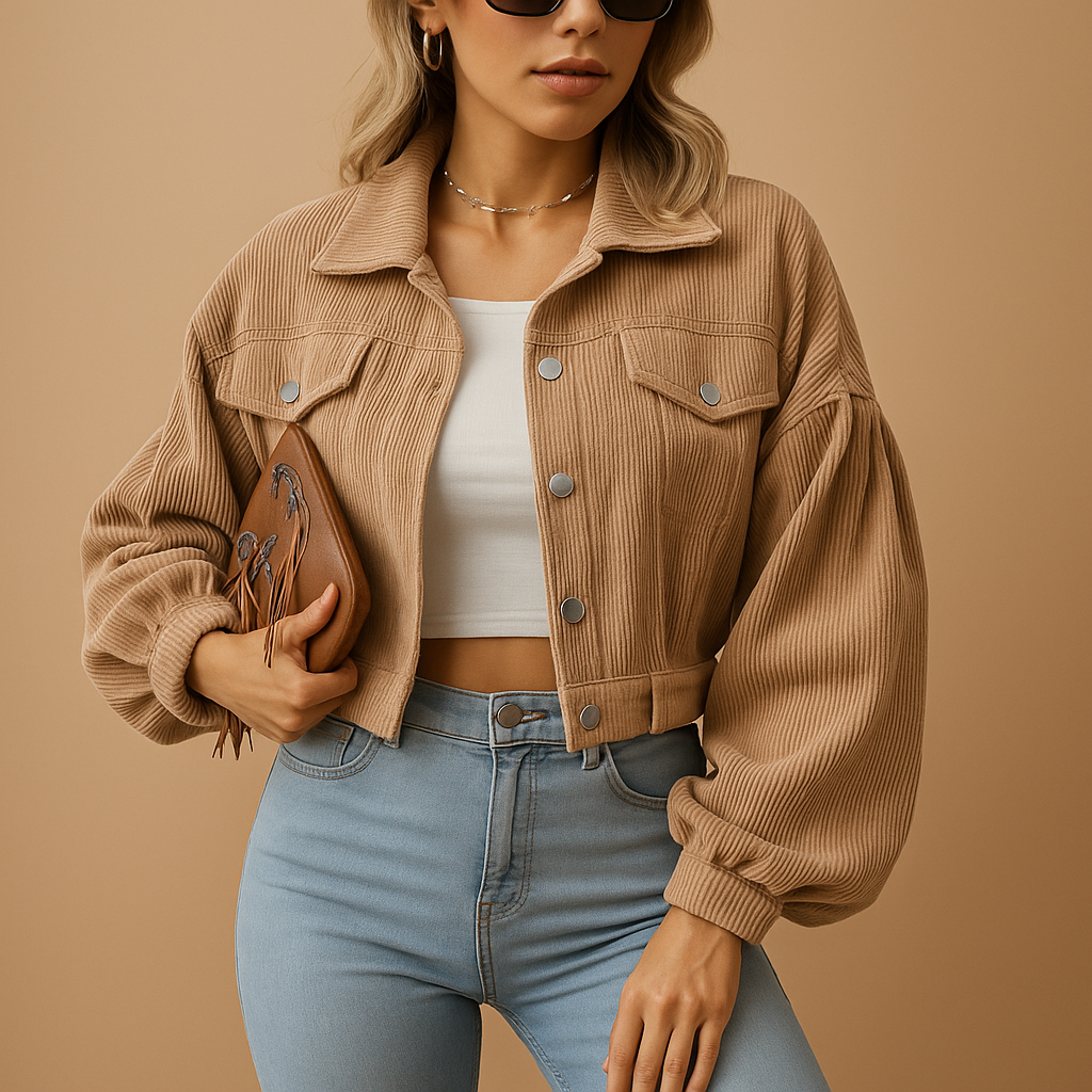 Kurze Cord-Jacke mit Brusttaschen für Damen | Isa