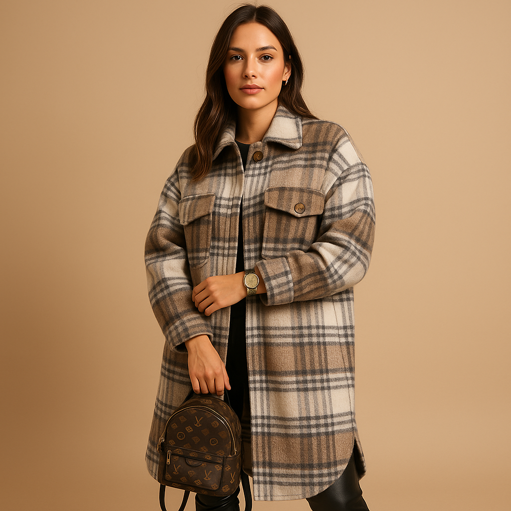 Lange karierte Wolljacke für Damen | Marit