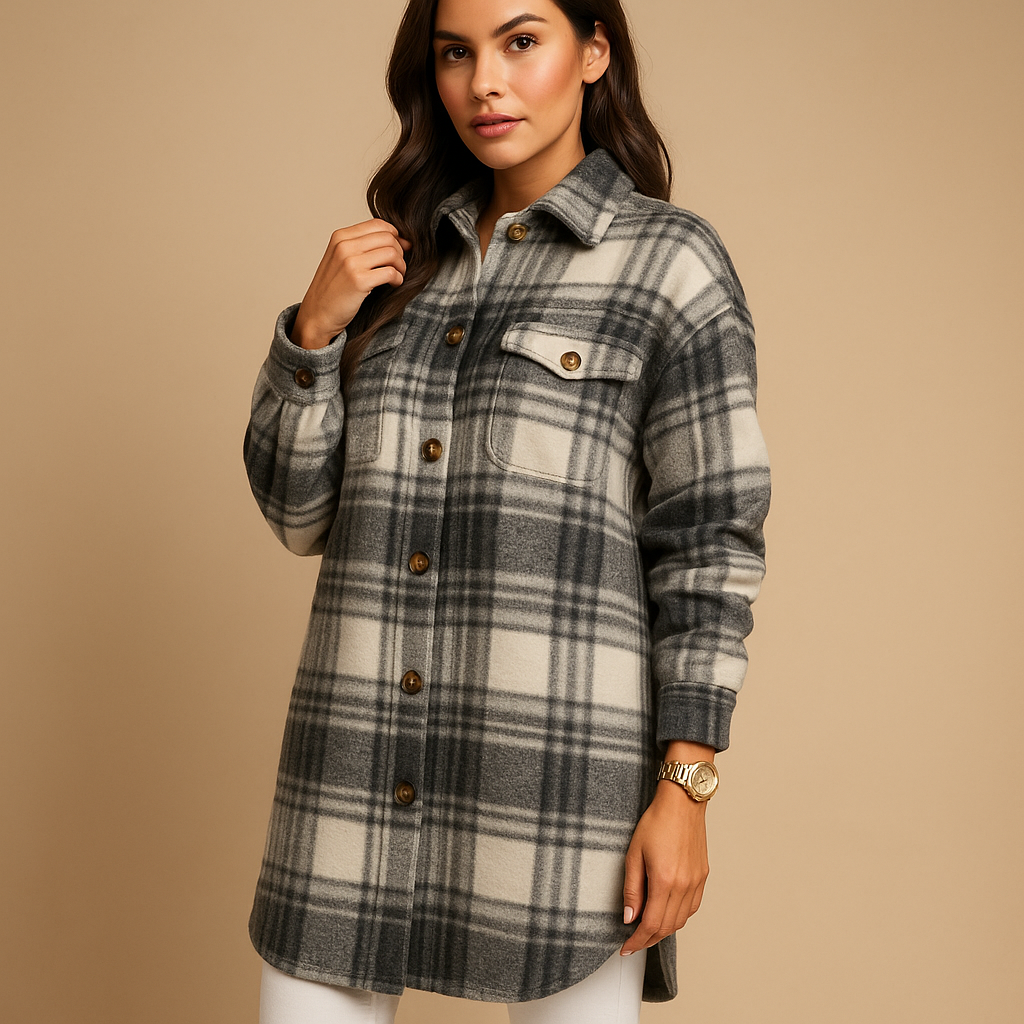 Lange karierte Wolljacke für Damen | Marit