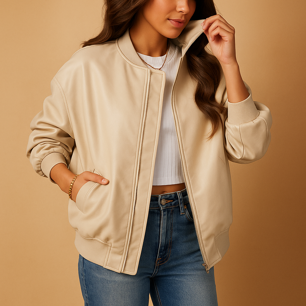 Lange Lederjacke im Baseballstil für Damen | Yara