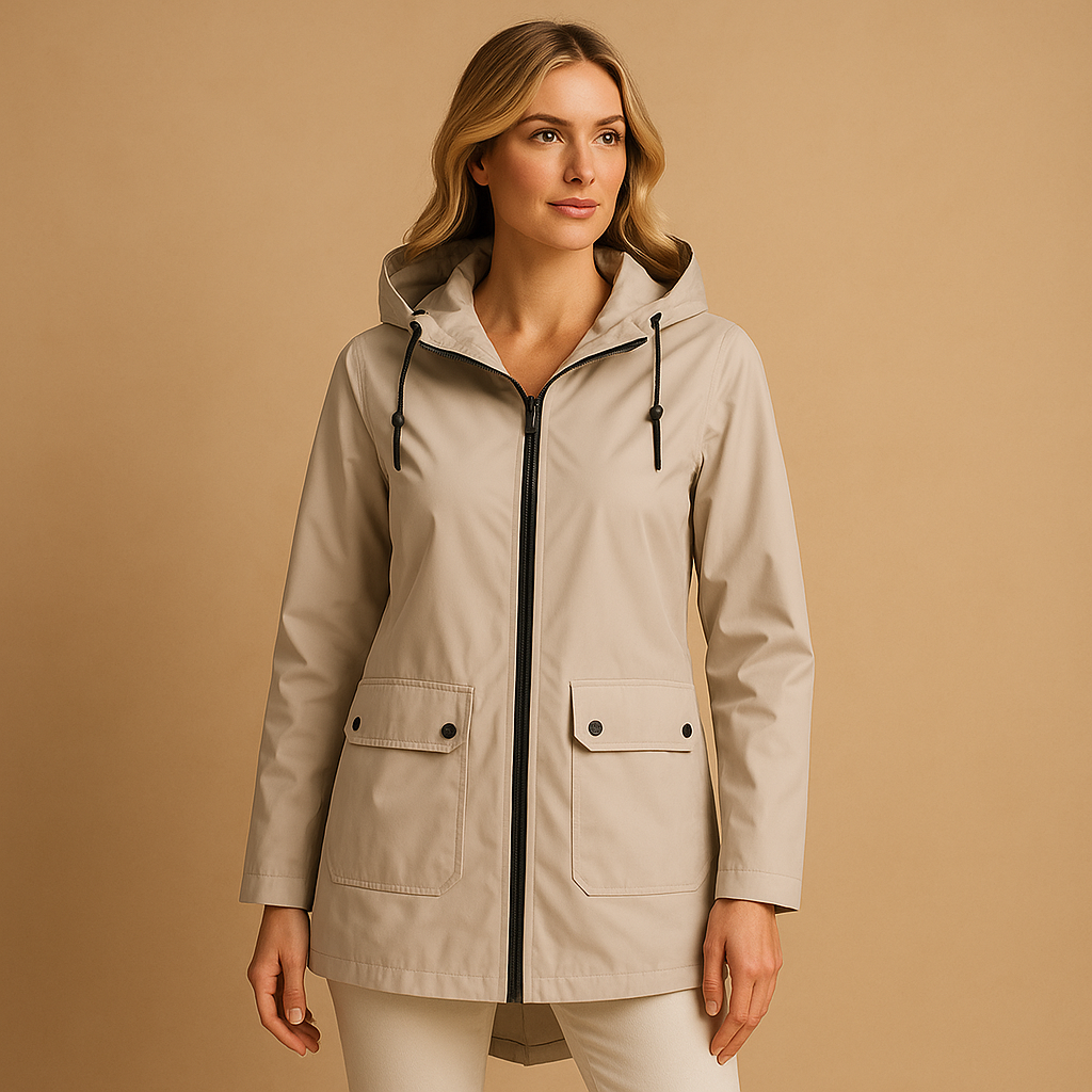 Lange wasserabweisende Regenjacke mit Kapuze für Damen | Femke