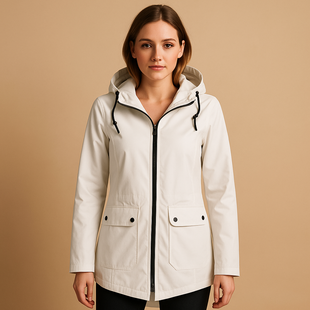 Lange wasserabweisende Regenjacke mit Kapuze für Damen | Femke