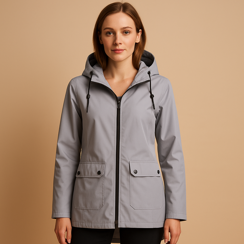 Lange wasserabweisende Regenjacke mit Kapuze für Damen | Femke