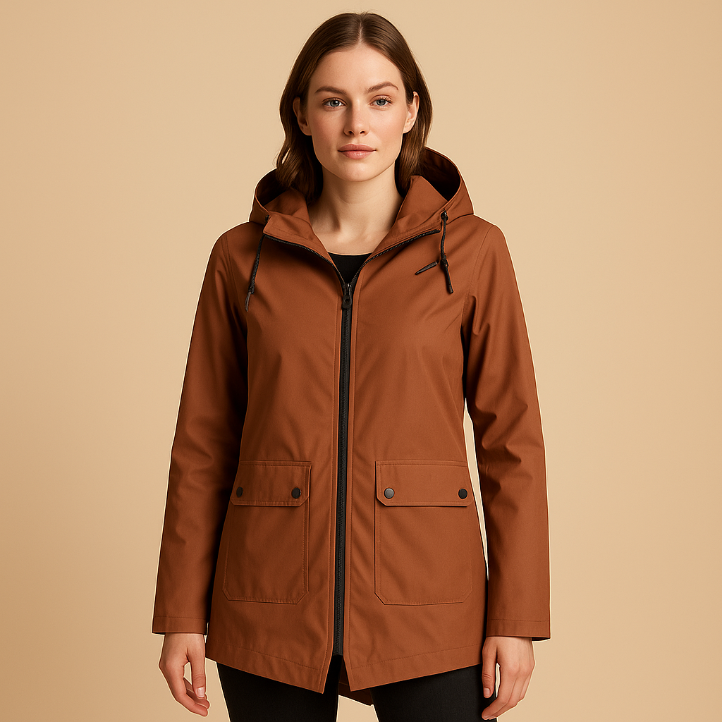 Lange wasserabweisende Regenjacke mit Kapuze für Damen | Femke