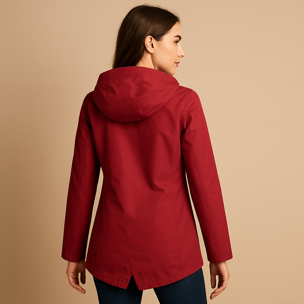 Lange wasserabweisende Regenjacke mit Kapuze für Damen | Femke