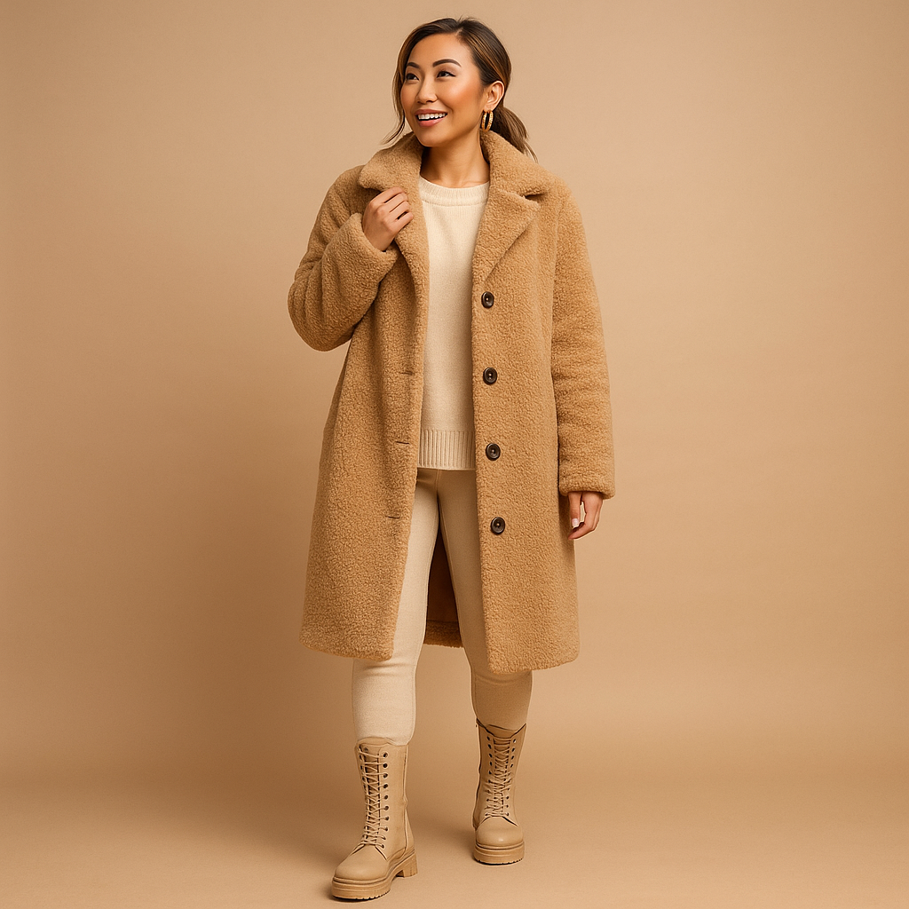 Langer Teddy-Mantel in Beige für Damen | Lieke