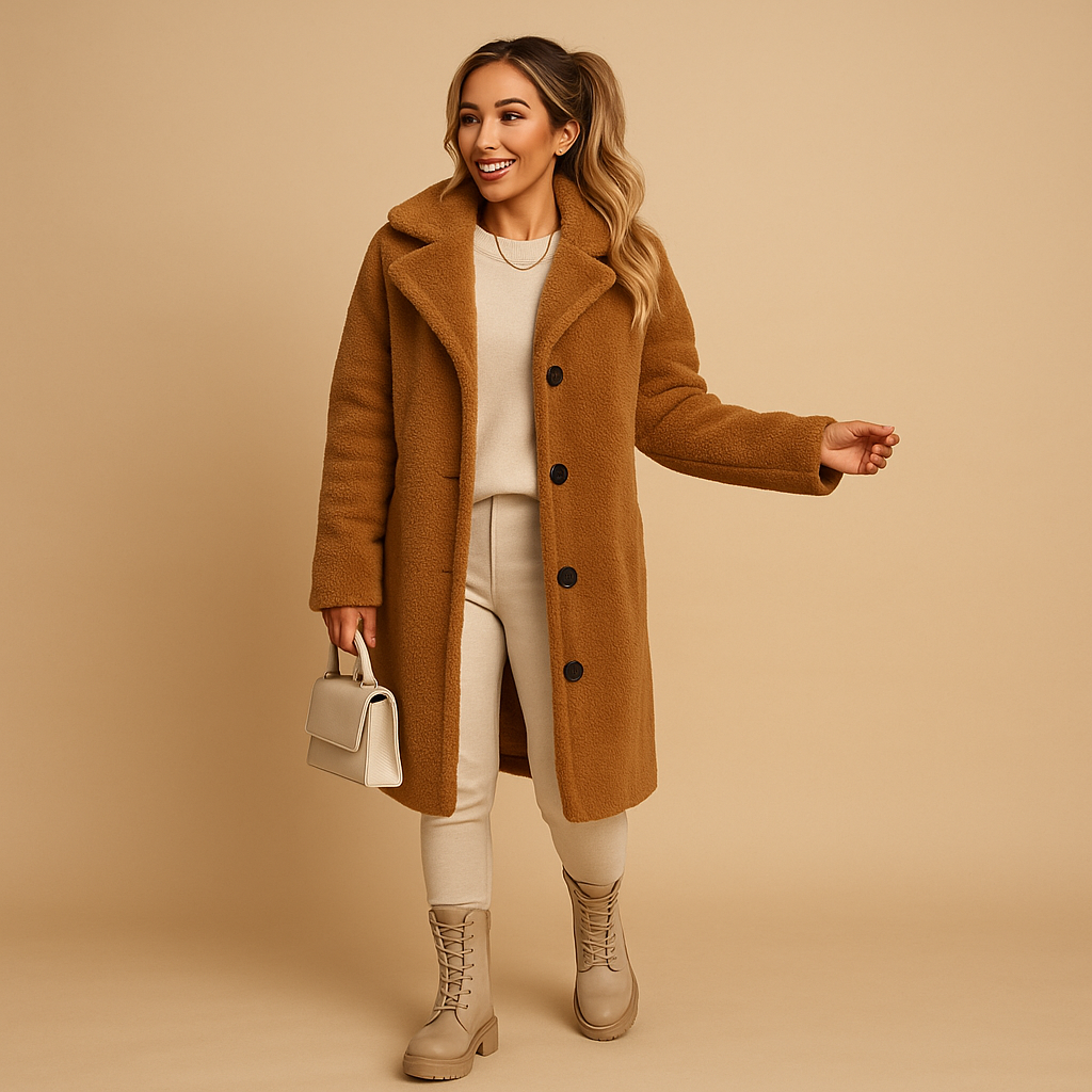 Langer Teddy-Mantel in Beige für Damen | Lieke