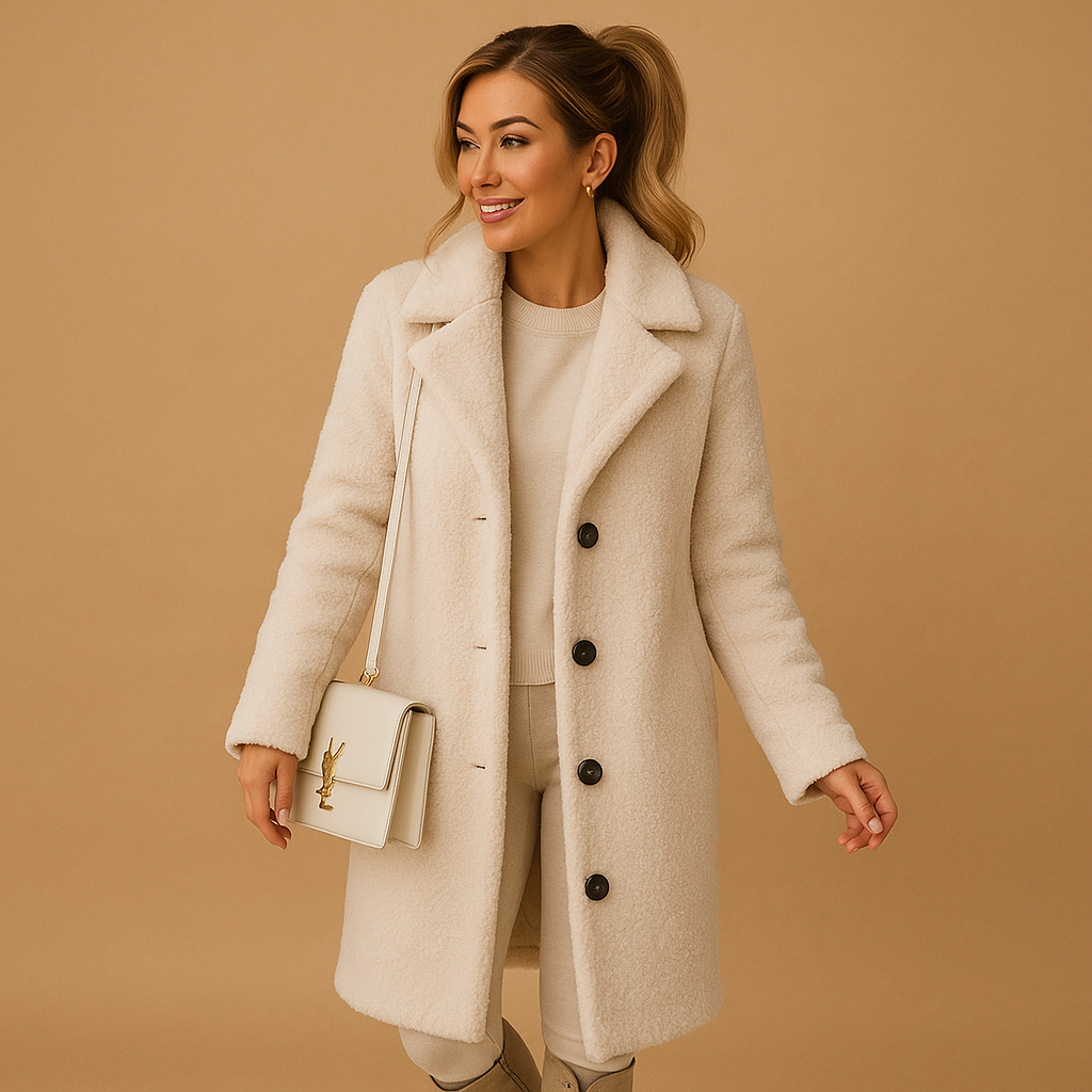 Langer Teddy-Mantel in Beige für Damen | Lieke