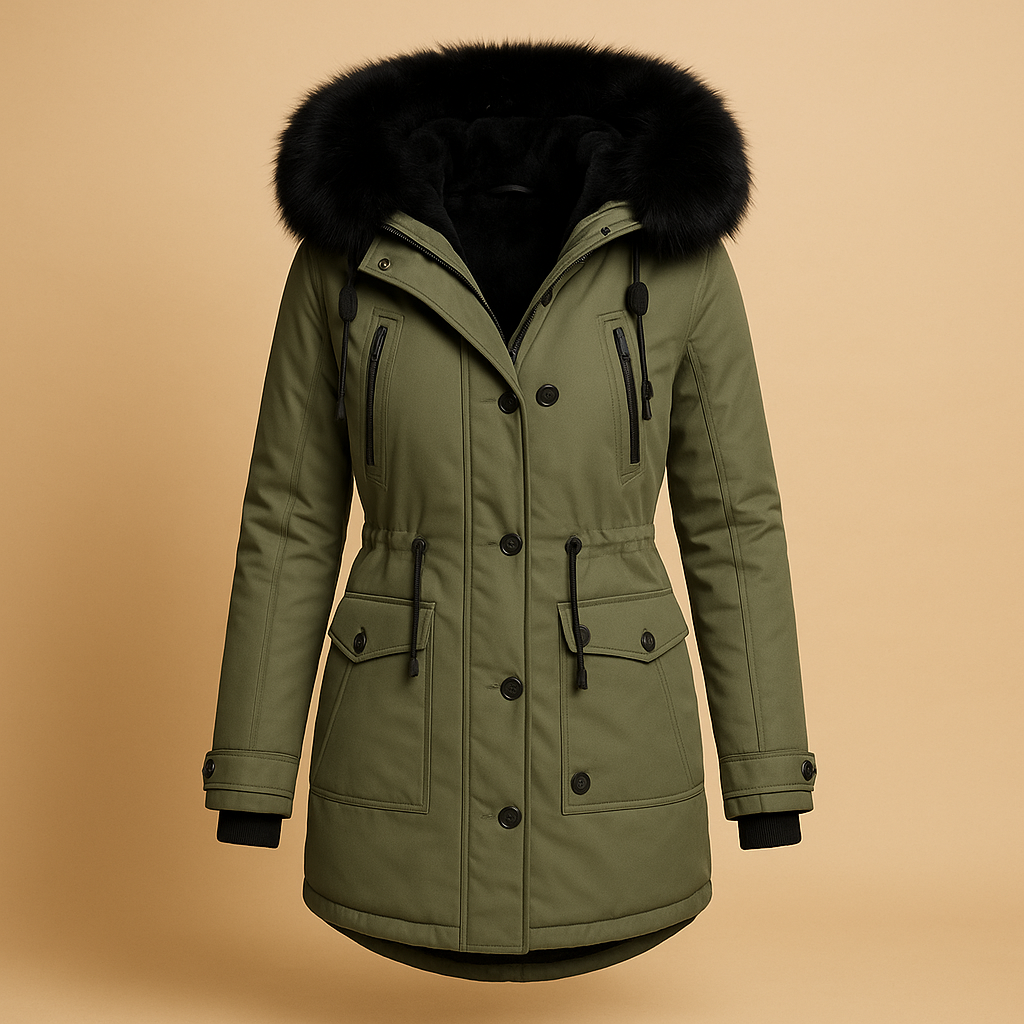 Lange wasserdichte Winterjacke mit Kunstfellkragen für Damen | Marije